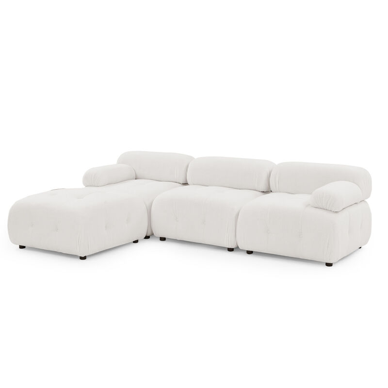 Modular Sectional Sofa, Button Tufted Designed and DIY Combination, L Shaped Couch with Reversible Ottoman, Ivory Teddy Fabric