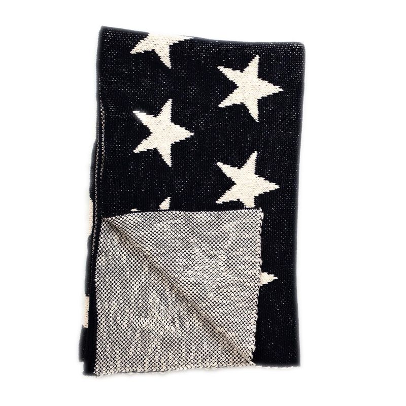 HomeRoots Navy Blue And White Stars Knitted Baby Blanket image number 2