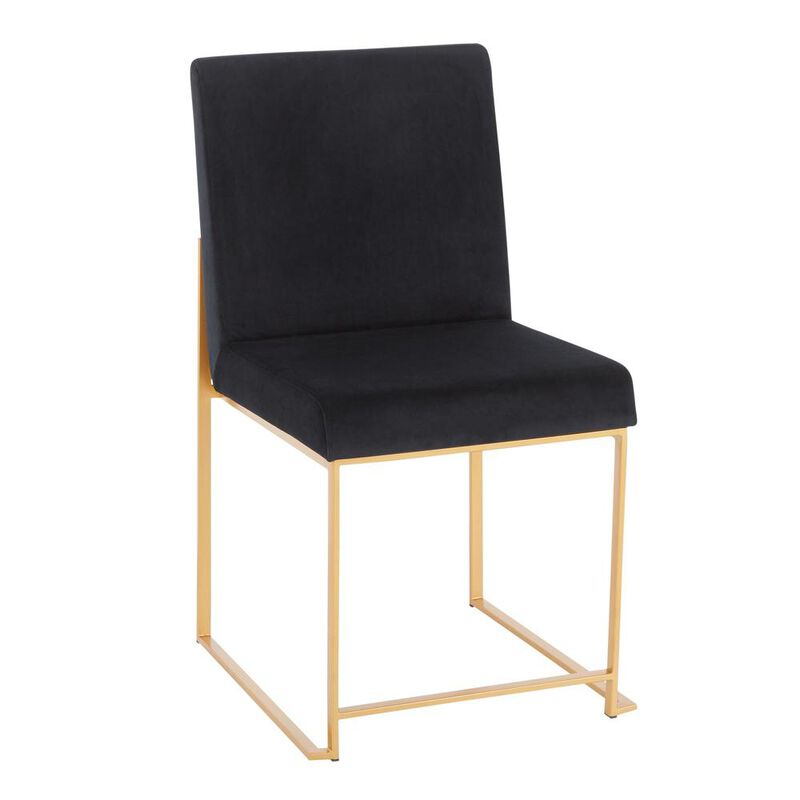 LumiSource Gold Metal, Black Velvet High Back Fuji Dining Chair - Set of 2