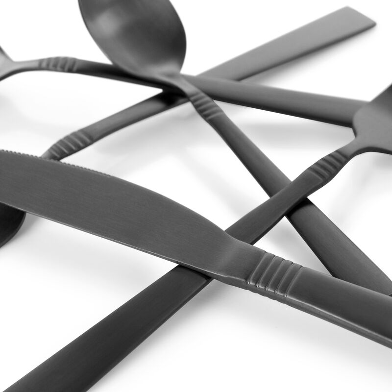 MegaChef Cravat 20 Piece Flatware Utensil Set, Stainless Steel Silverware Metal Service for 4 in Matte Black