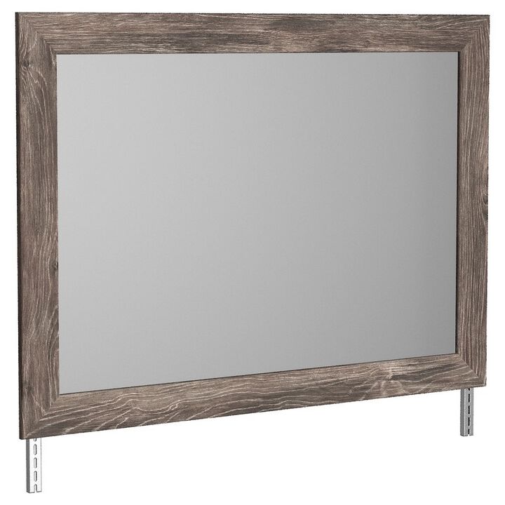 Bedroom Mirror with Replicated Grain Details, Rustic Gray - Benzara