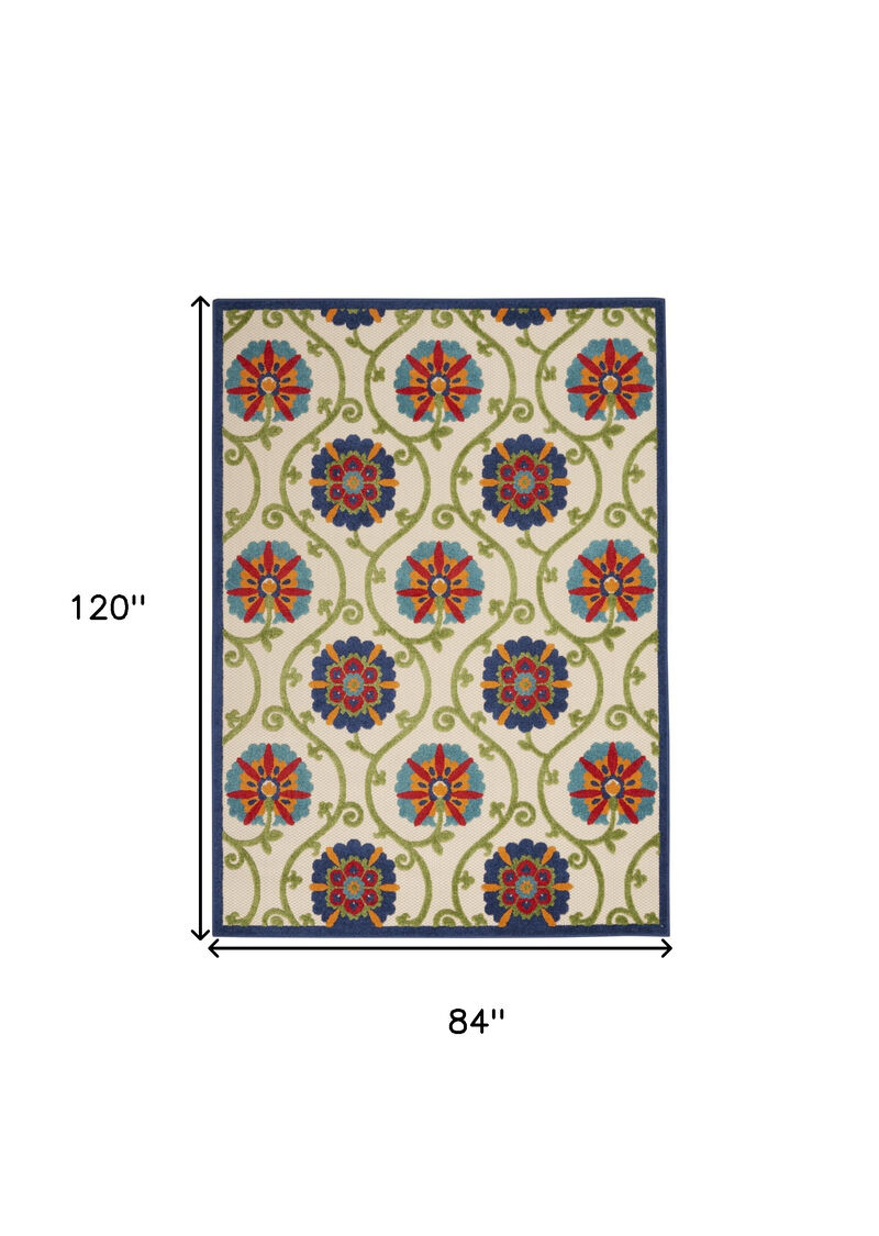 HomeRoots 7' X 10' Navy Blue Beige Green Blue And Red Floral Indoor Outdoor Area Rug image number 6