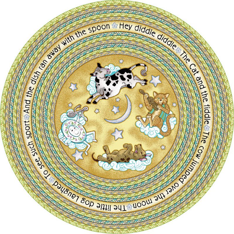 Joy Carpets Kid Essentials Hey Diddle Diddle 5'4 Round Area Rug in Color Pink