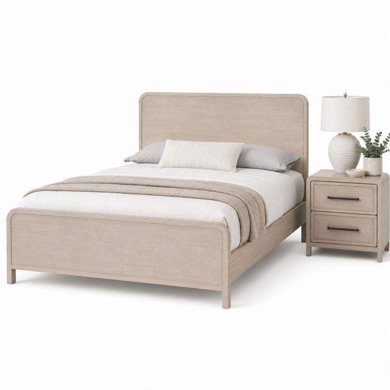 Queen Bedroom Set, Natural Oak Beige Brown Wood, 2 Piece Set with Nightstand image number 0