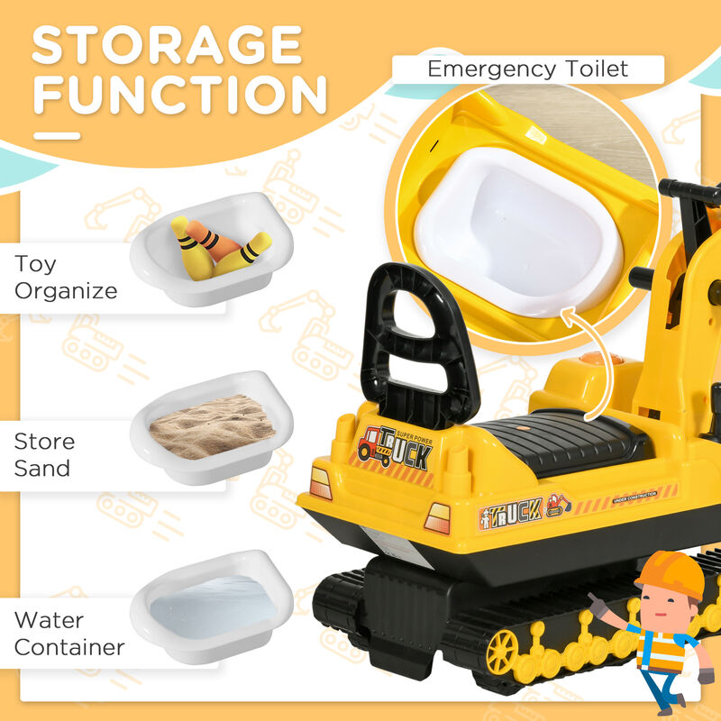 BreeBe No Power Ride On Excavator Toy Tractors Digger Movable Scooter Walker Pretend Play Toddler Construction Truck Basket Storage image number 5