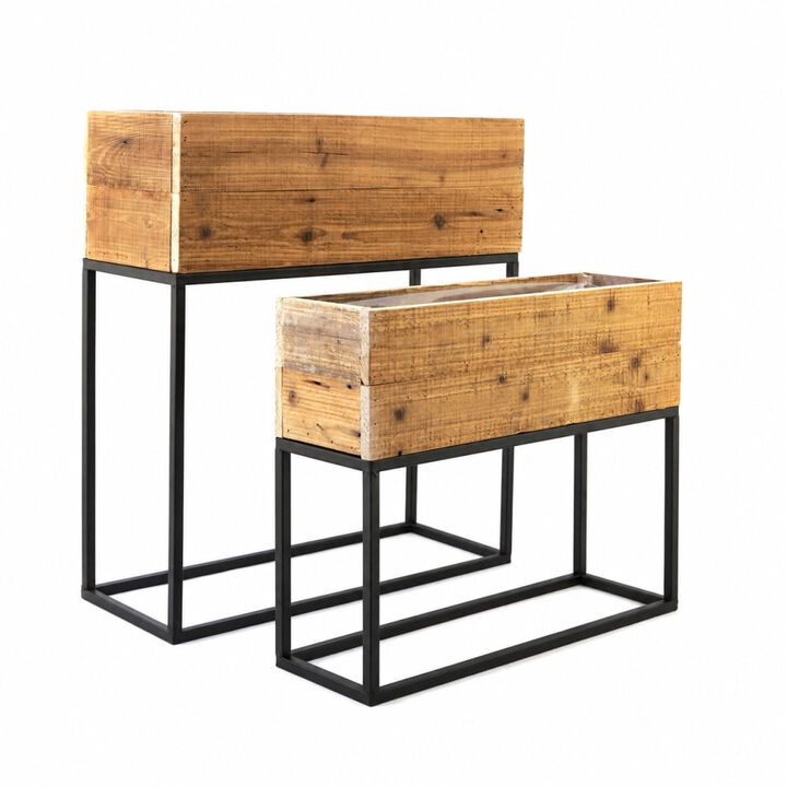 WOW PIONEER Set of 2 Nesting Decorative Planter Boxes with Stands for Indoor Outdoor Greenery, Succulents, Flowers and Botanicals