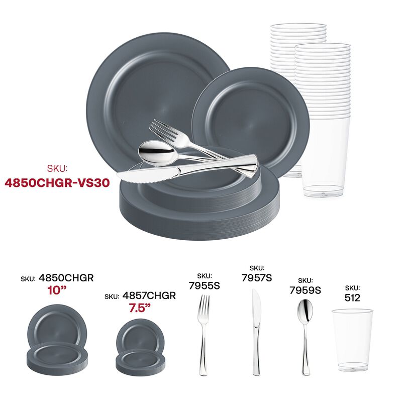 Matte Charcoal Gray Round Plastic Wedding Value Set (30 Sets) image number 5