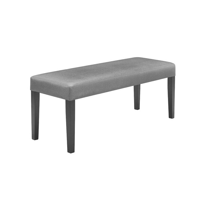 Brandon 46 Inch Bench, Black Wood Frame, Gray Fabric Upholstery - Benzara