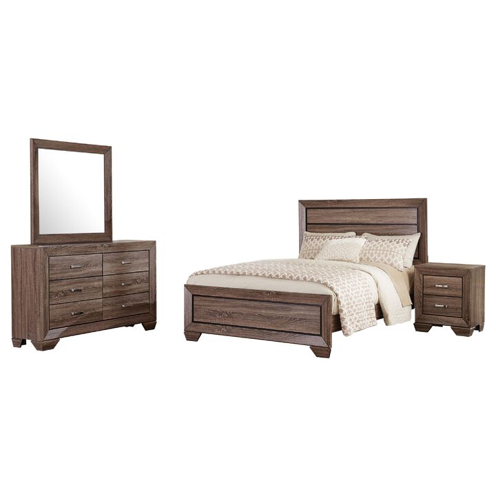 Bello 4pc King Bedroom Set, Transitional Washed Taupe Brown n Black