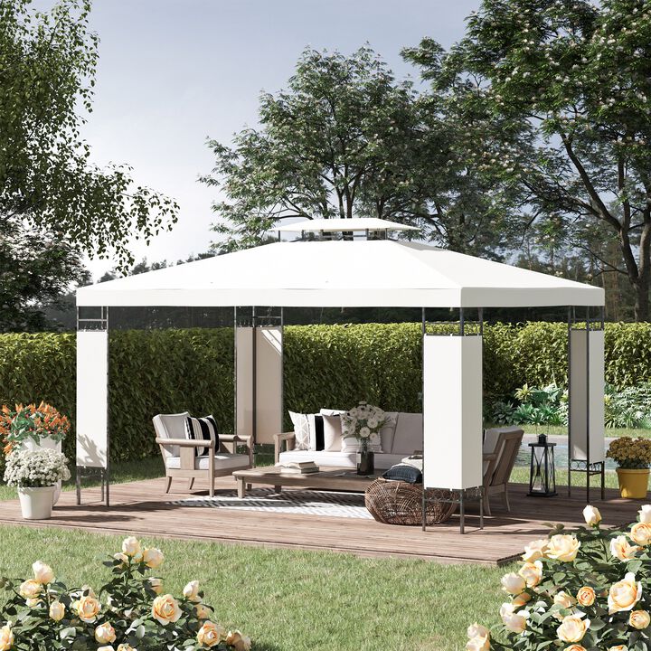 13' x 10' Patio Gazebo Outdoor Canopy Shelter with Double Vented Roof, Steel Frame for Lawn Backyard and Deck, Cream White