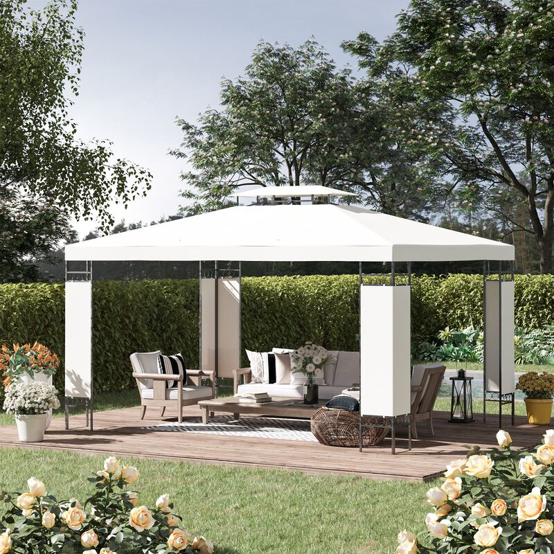13' x 10' Patio Gazebo Outdoor Canopy Shelter with Double Vented Roof, Steel Frame for Lawn Backyard and Deck, Cream White