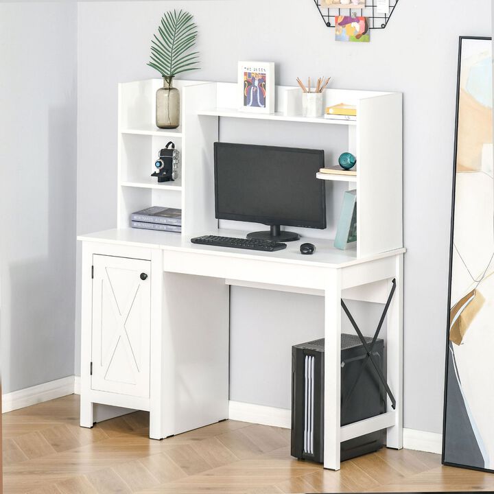 Farmhouse Computer Desk with Hutch and Cabinet, Home office Desk with Storage, for Study, White