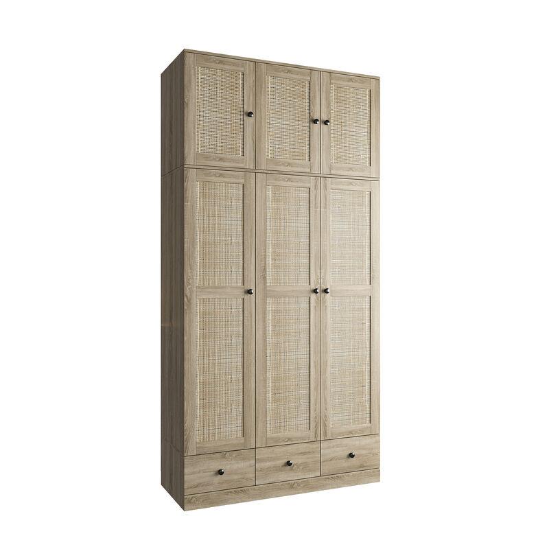 FUFU&GAGA Natural Wood Wardrobe with Shelves, Drawers, and Hanging Space, (47.2" W x 18.9" D x 94.5" H)，Brown