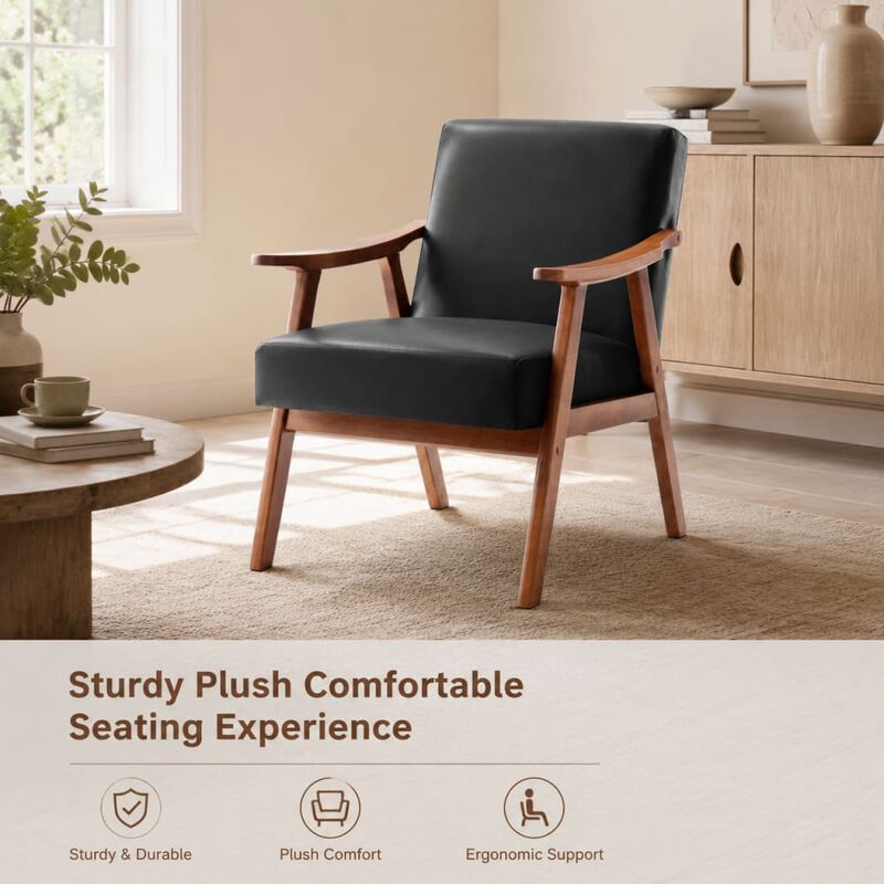 GOODSILO Mid-Century Modern Accent Chair, Wingback Lounge Chair with Thick Backrest for Living Room, Bedroom and Reading Spaces image number 4