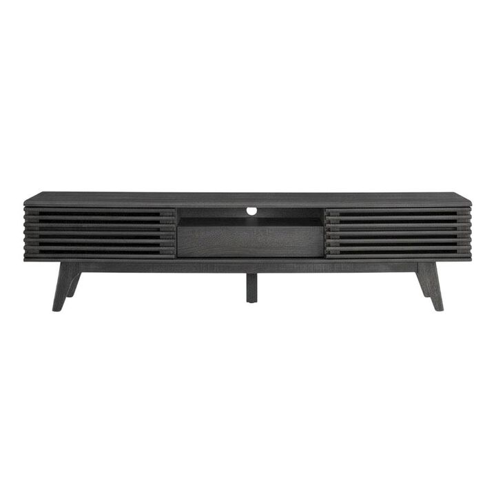 Wooden brown TV stand with spacious surface and modern design