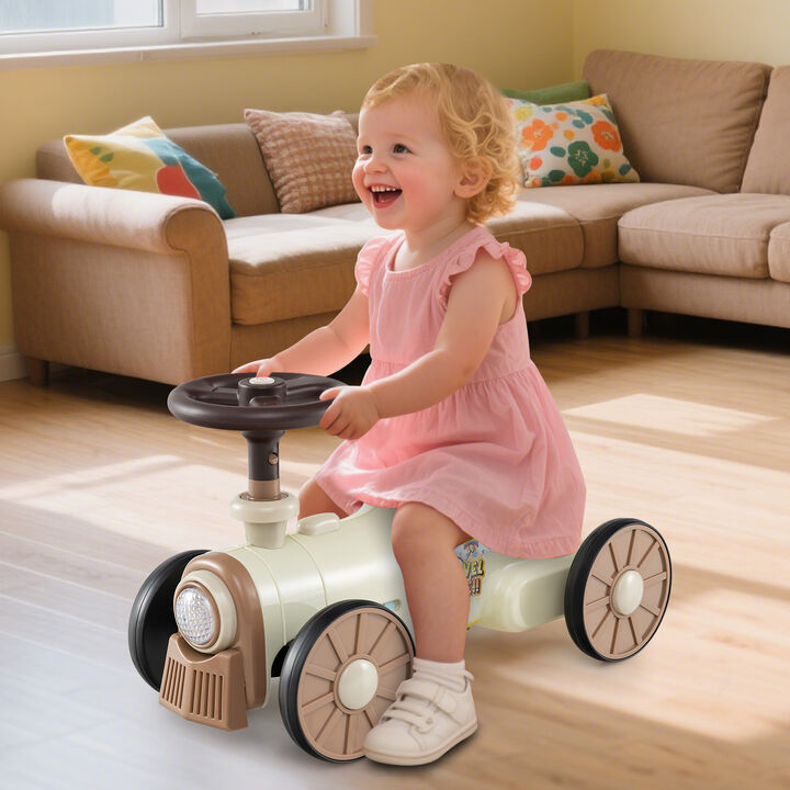 Toddler Ride-On Toy with Steering Wheel and Push-Button Train Whistle