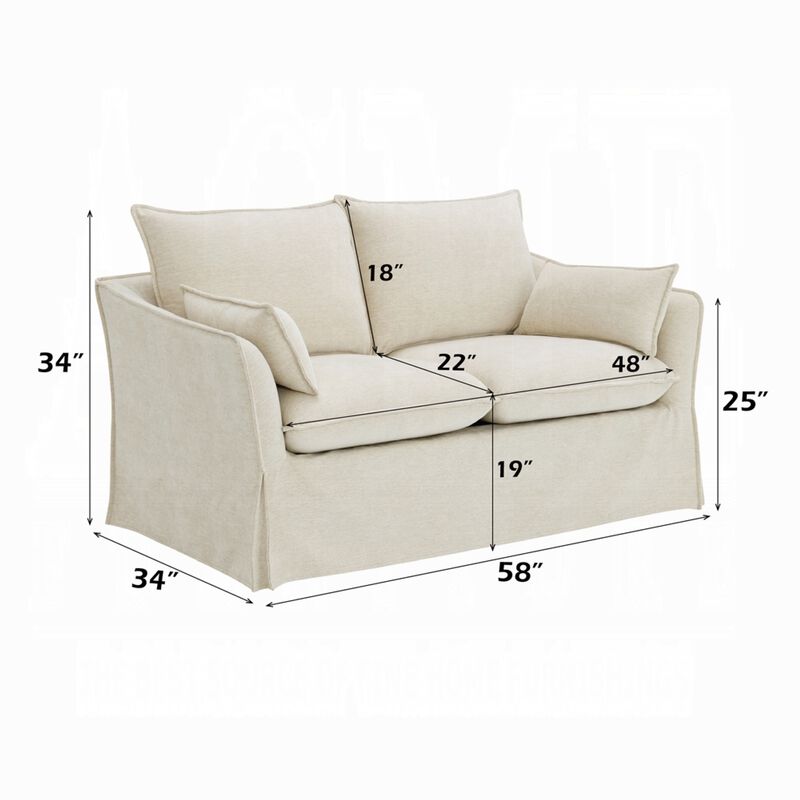 Seya Modern Loveseat with 2 Pillow, Beige Linen Plush Cushions, 58 Inch image number 5