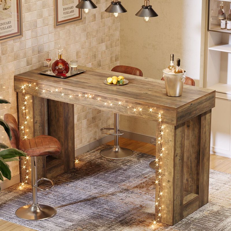 Counter Height Bar Table with Rectangular Base for Dining Room Kitchen and Home-Brown image number 6