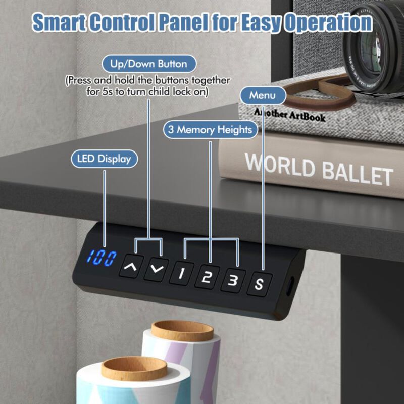 Hivvago 55 Inch x 24 Inch Height Adjustable Electric Standing Desk with 2 Drawers