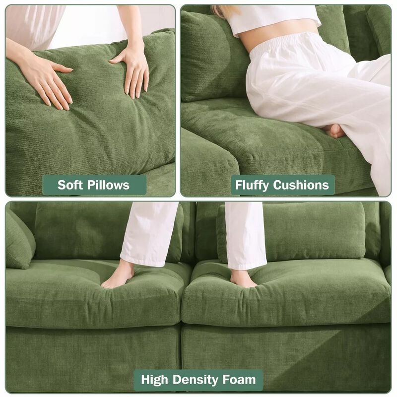 Vipbear 122 Inch L Shaped Chenille Modular Cloud Sectional Sofa with Movable Ottoman, Living Room image number 2