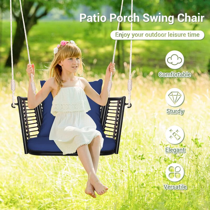 Mondawe Porch Swing Patio Hanging Rattan Chair with Zippered Cushions and Rope