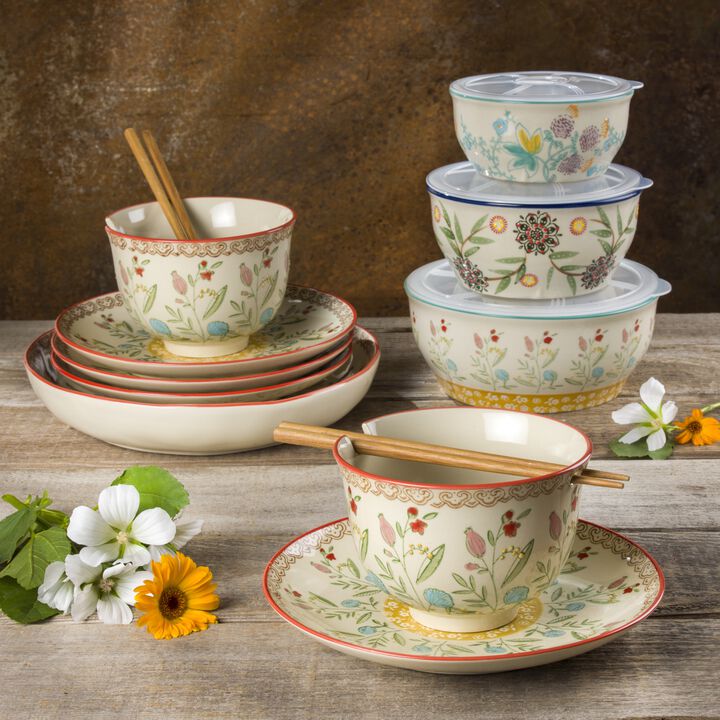 Euro Ceramica Ella Hand-Painted 10'' Serving Bowls, Set of 2