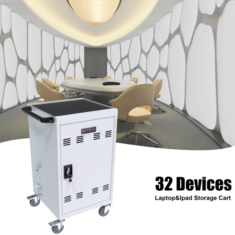 Mobile Charging Cart and Cabinet for Tablets Laptops 32-Device(White)