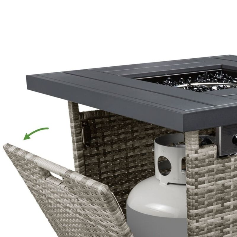 QuikFurn 50,000 BTU Grey Wicker LP Gas Propane Fire Pit w/ Faux Wood Tabletop and Cover