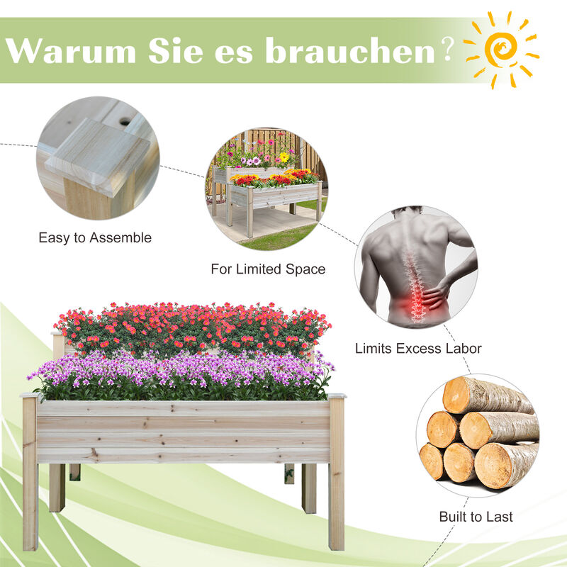 Hivvago Two-Tier Wooden Garden Bed Elevated Planter with Legs image number 3
