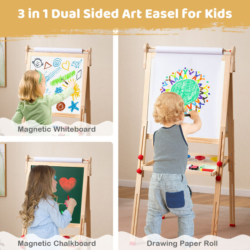 Double-Sided Wooden Kids Art Easel 3-in-1 Folding Design image number 6