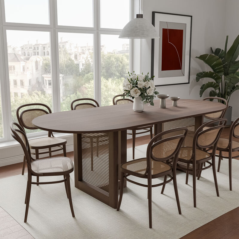 79 Cinna Black Oak Wood Oval Dining Table (Seats 8).