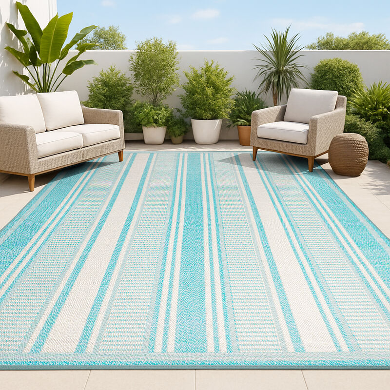 Haynes Modern Double Stripe Indoor/Outdoor Area Rug