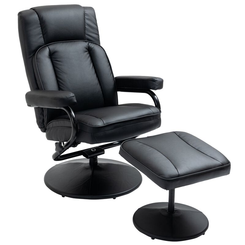 Swivel Recliner, Manual PU Leather Armchair with Ottoman Footrest for Living Room, Office, Bedroom, Black image number 1