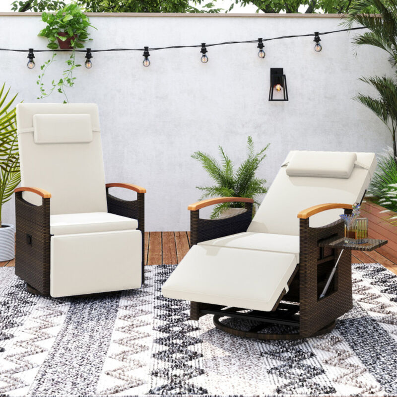 Outdoor Rattan 360 Degree Swivel Reclining Chair with Adjustable Back and Footrest