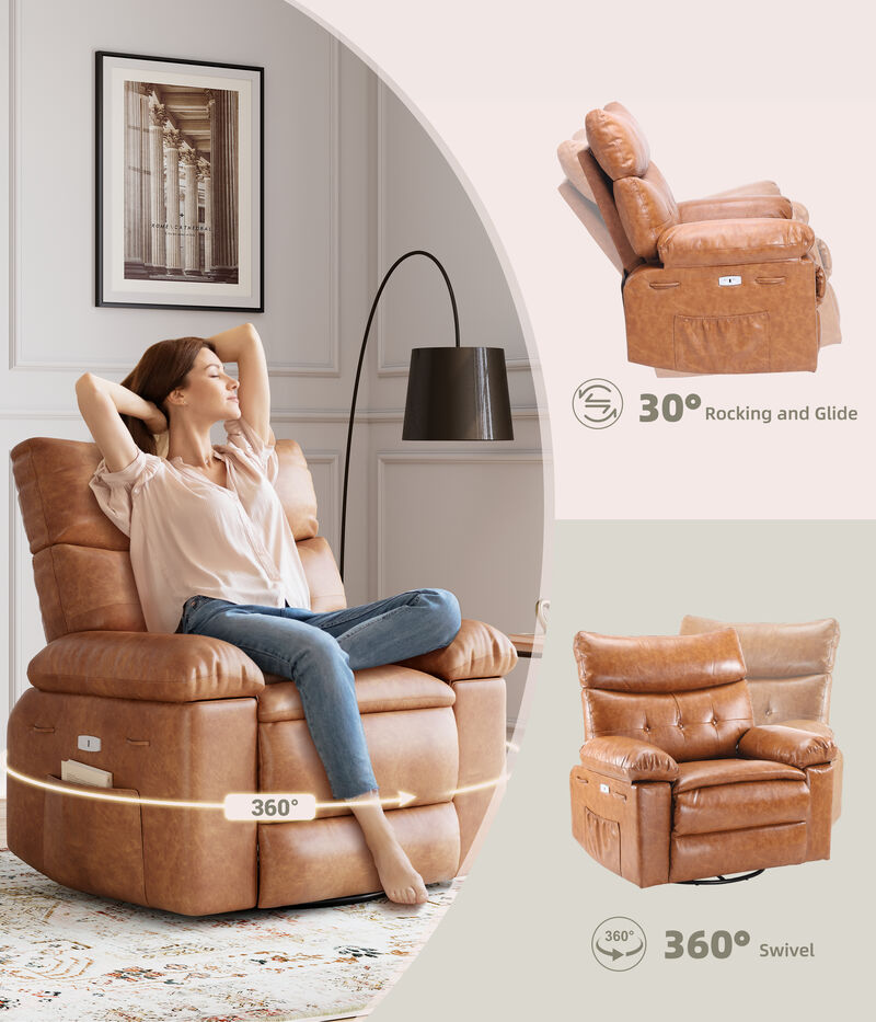360 Degree Swivel Lazy Manual Rocking Recliner Sofa Chair for Living Rooms, Bedrooms, Outdoor Relax, Brown image number 4