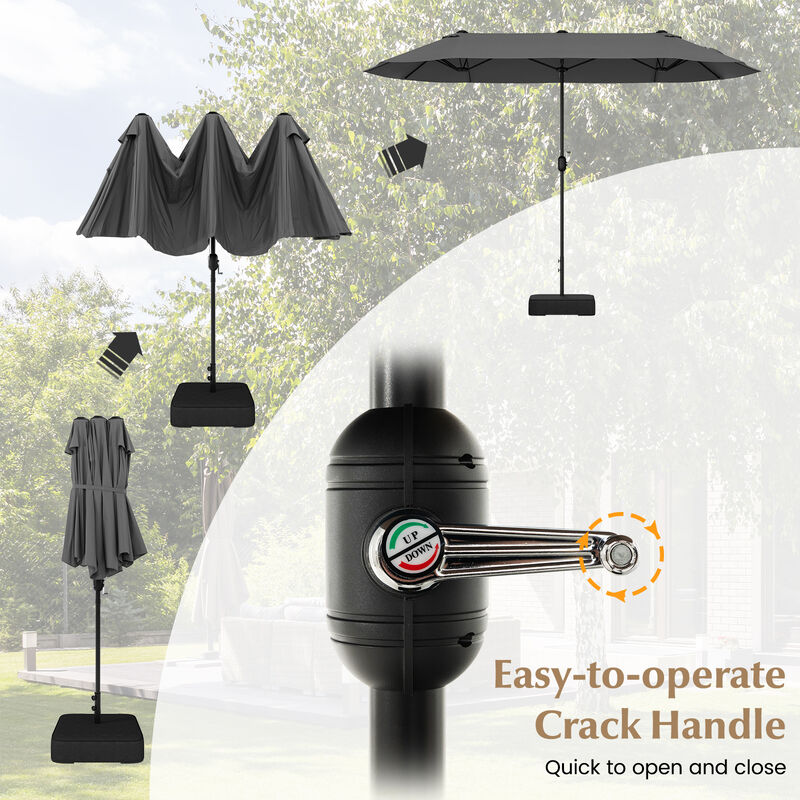 Double-Sided Patio Twin Table Umbrella with Crank Handle