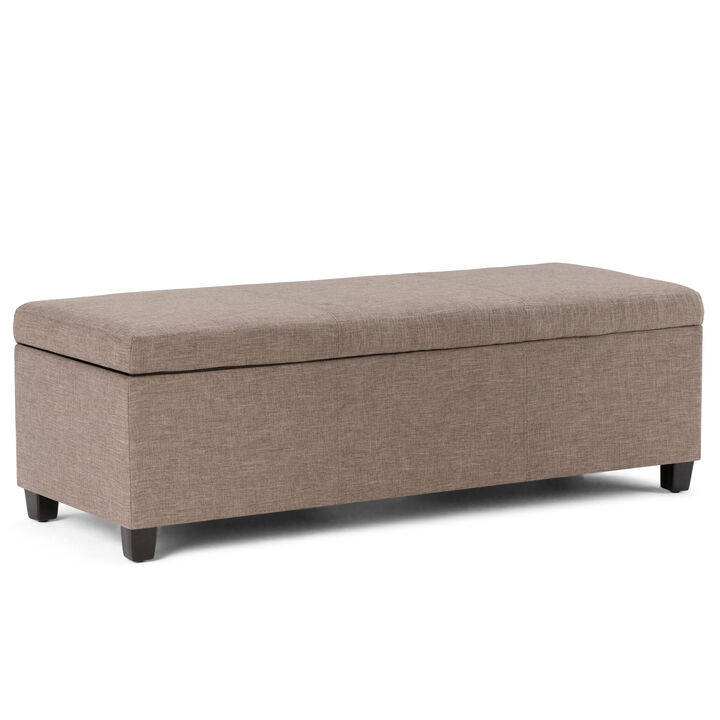 Avalon 48 inch Wide Contemporary Rectangle Storage Ottoman Bench in Fawn Brown Linen Look Fabric, Assembled
