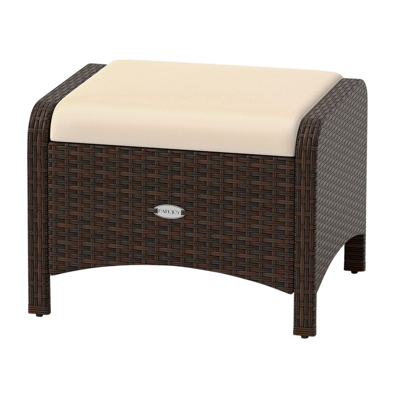 Set of 2 Patio Ottomans with Removable Cushions &ndash; PE Wicker Construction