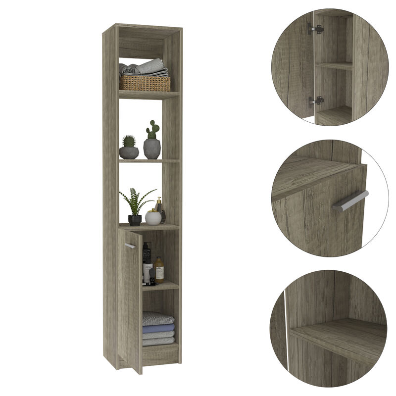 Malaga Linen Cabinet, Two Interior Shelves, Three External Shelves, Single Door -Pine