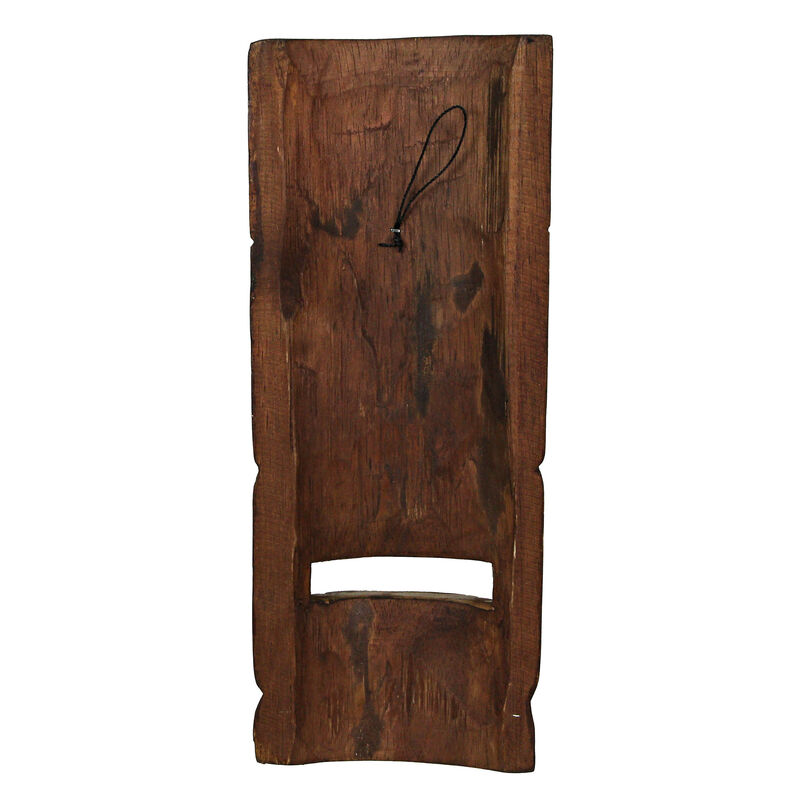 12 Inch Natural Wood Hand Carved Tiki Mask Wall Art Tropical Beach Home Set of 2 image number 3