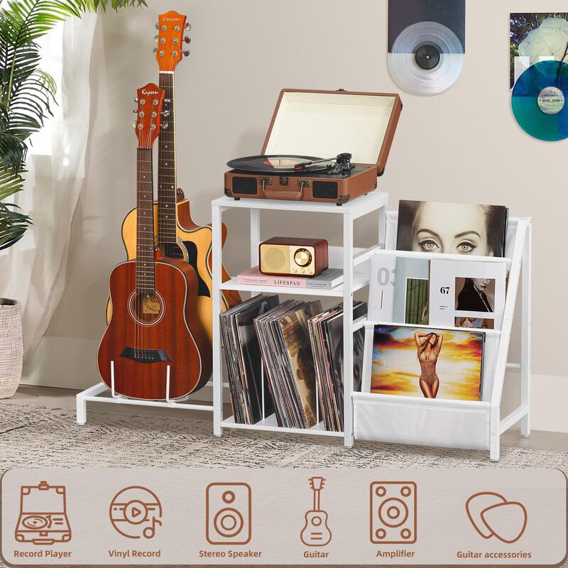 LELELINKY Record Player Table,Adjustable Guitar Stand for Acoustic Guitar, Electric Guitar, Bass, White Turntable Holder with Vi