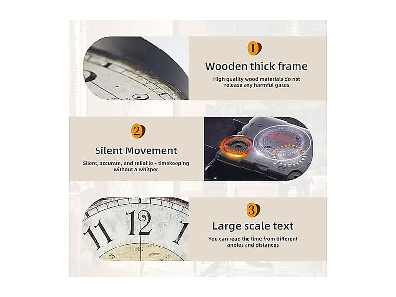 24 Inch Large Wall Clock Rustic Round Farmhouse Clocks Living Decor Silent Non image number 2