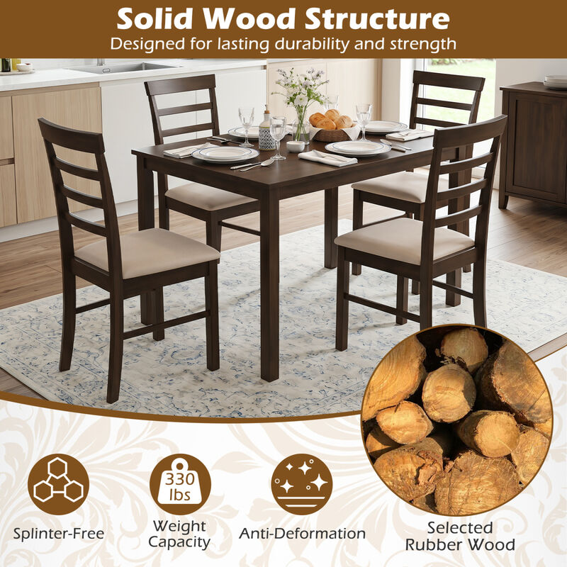 Modern Wooden Dining Chairs Set of 4 with Comfortable Fabric Cushion for Dining Room Use-Brown image number 3