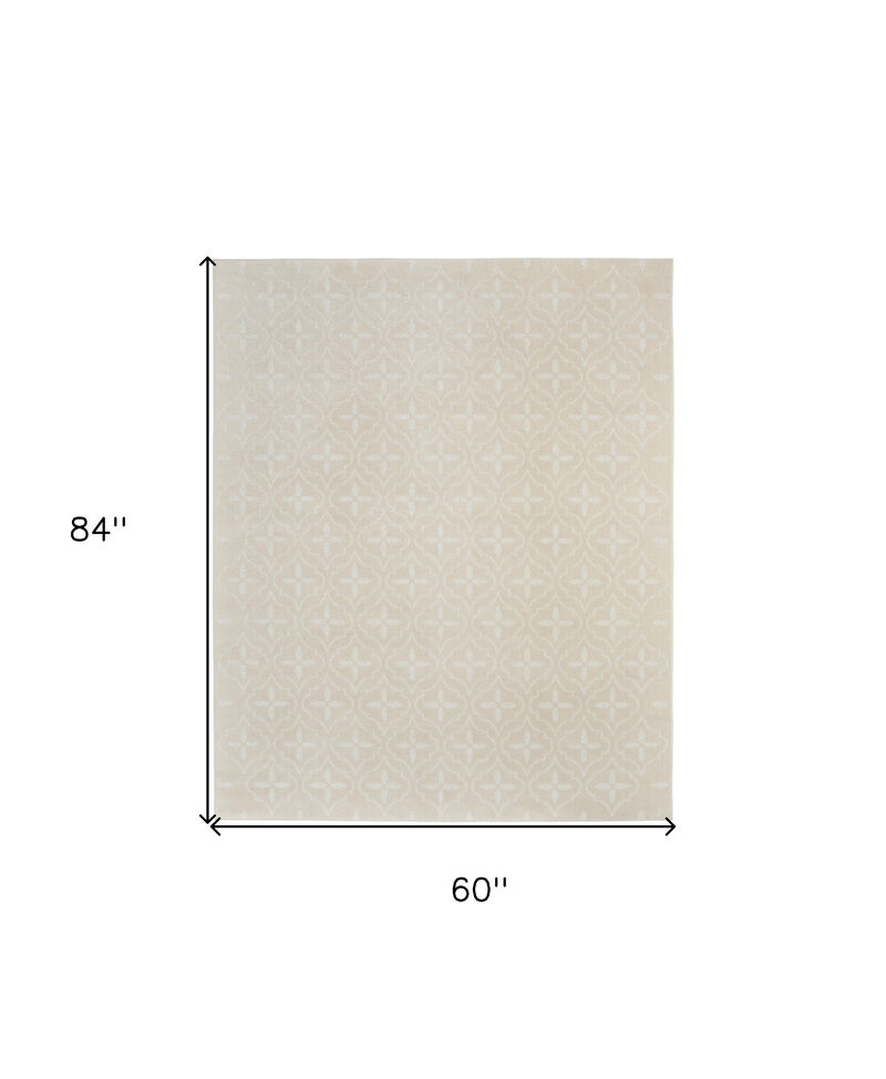 HomeRoots 5' X 7' Ivory And Beige Geometric Indoor Outdoor Area Rug image number 3