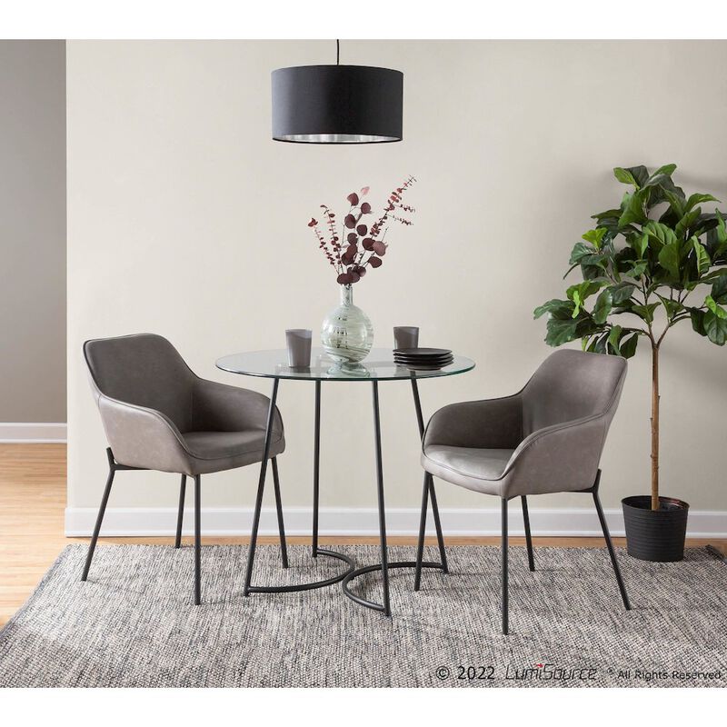 LumiSource Black Steel, Grey PU Daniella Dining Chair - Set of 2