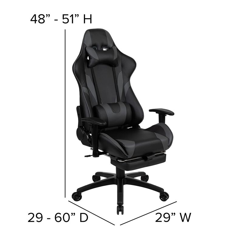 Flash Furniture Optis Gaming Desk and Gray Footrest Reclining Gaming Chair Set - Cup Holder/Headphone Hook/Removable Mouse Pad Top/Wire Management
