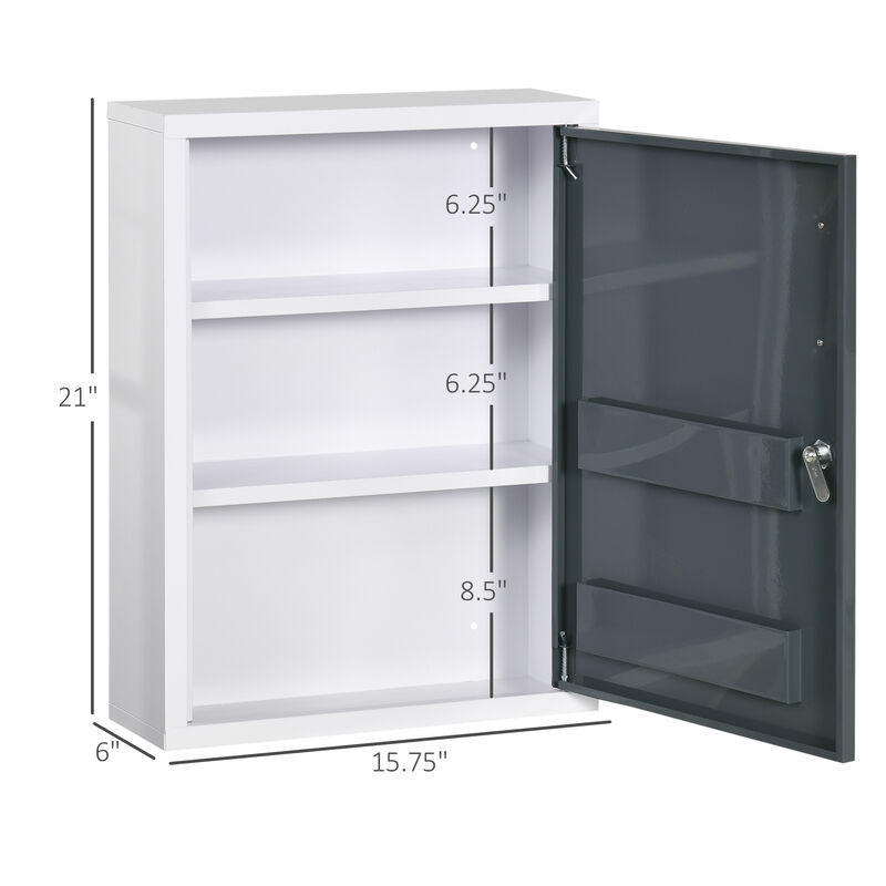 kleankin Wall Medicine Cabinet with Lock, Medical Cabinet, White and Grey