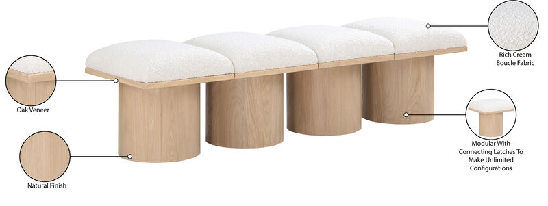 Meridian Furniture Pavilion Cream Boucle Fabric Bench