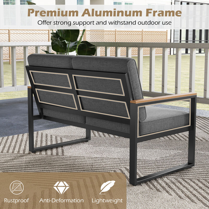 2-Piece Outdoor Aluminum Patio Set with Wood-Plastic Armrests and Table - Grey image number 5