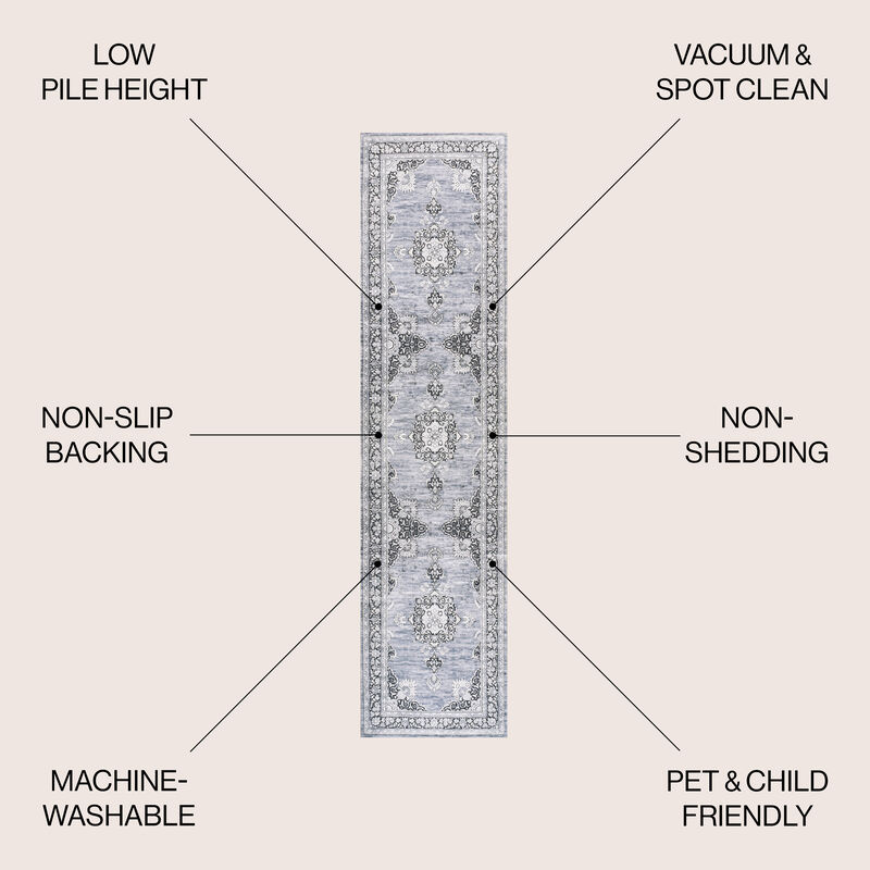 Bausch Bohemian Distressed Chenille Machine-Washable Dark Gray/Blue